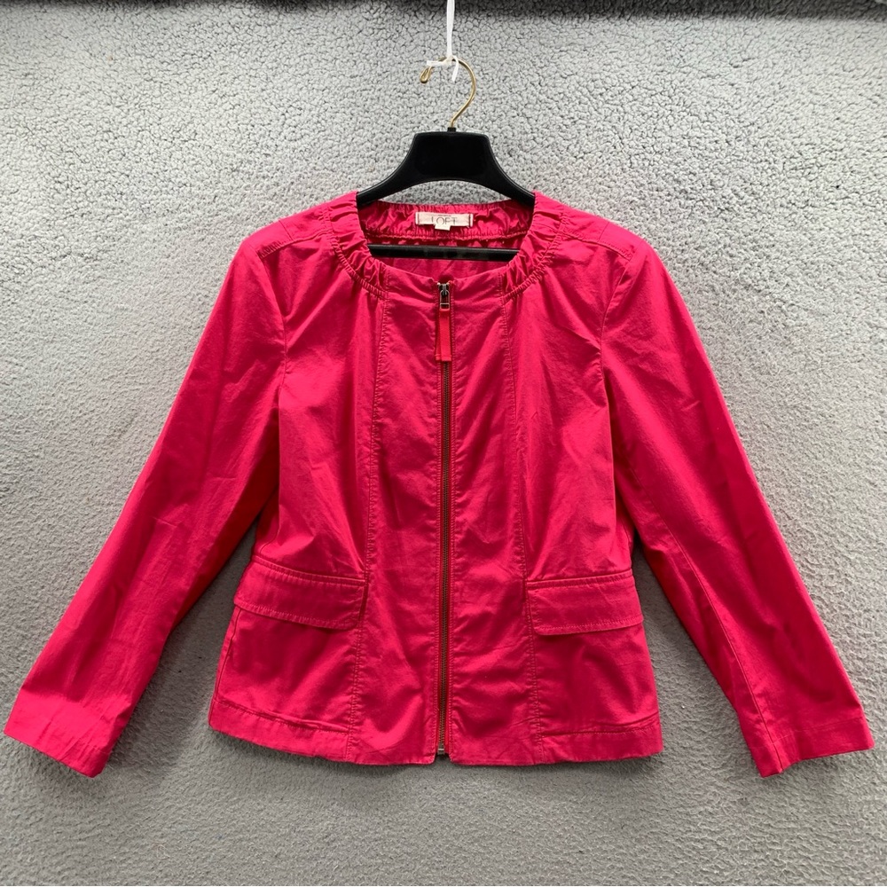 Ann Taylor LOFT Women Petite MP Pink Rushed Full Zip Blazer Jacket Casual Career